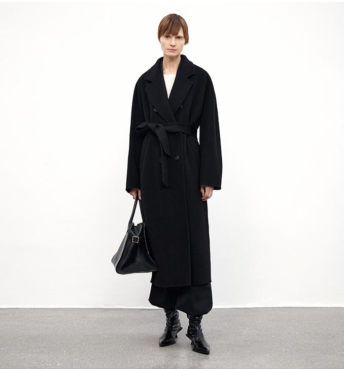 "Desert Mirage"Double-Breasted Coat with Shoulder Seam and Slight Cocoon Shape-5