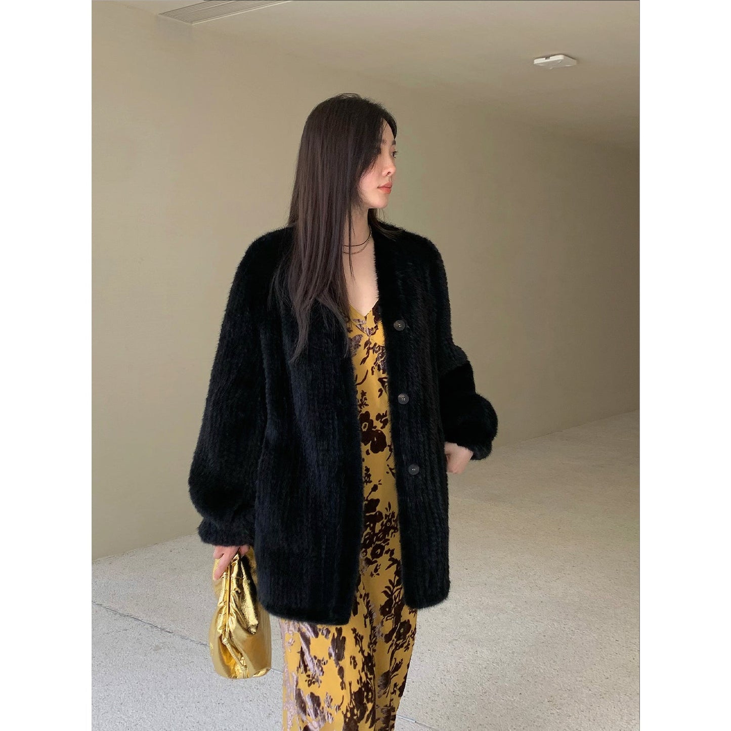 "Moon Serenade" High-luxury imported velvet mink woven fur coat mid-length mink coat (handmade)-6