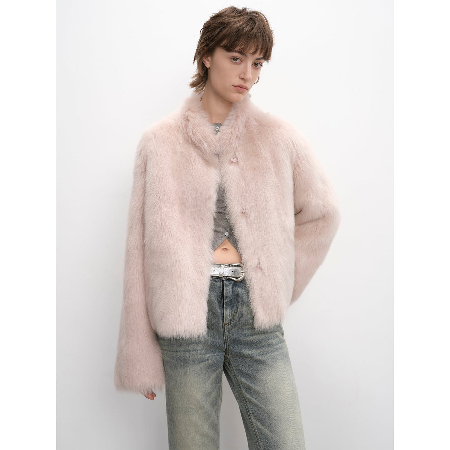 "Healing Eros" casual stand-up collar short Tuscan sheepskin fur coat winter-7