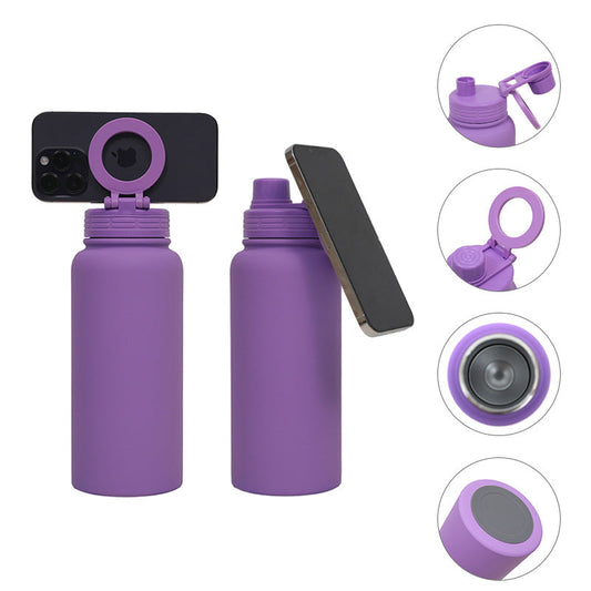 Yellow Premium 35oz Stainless Steel Insulated Sports Bottle with Magnetic Phone Holder Lid-1