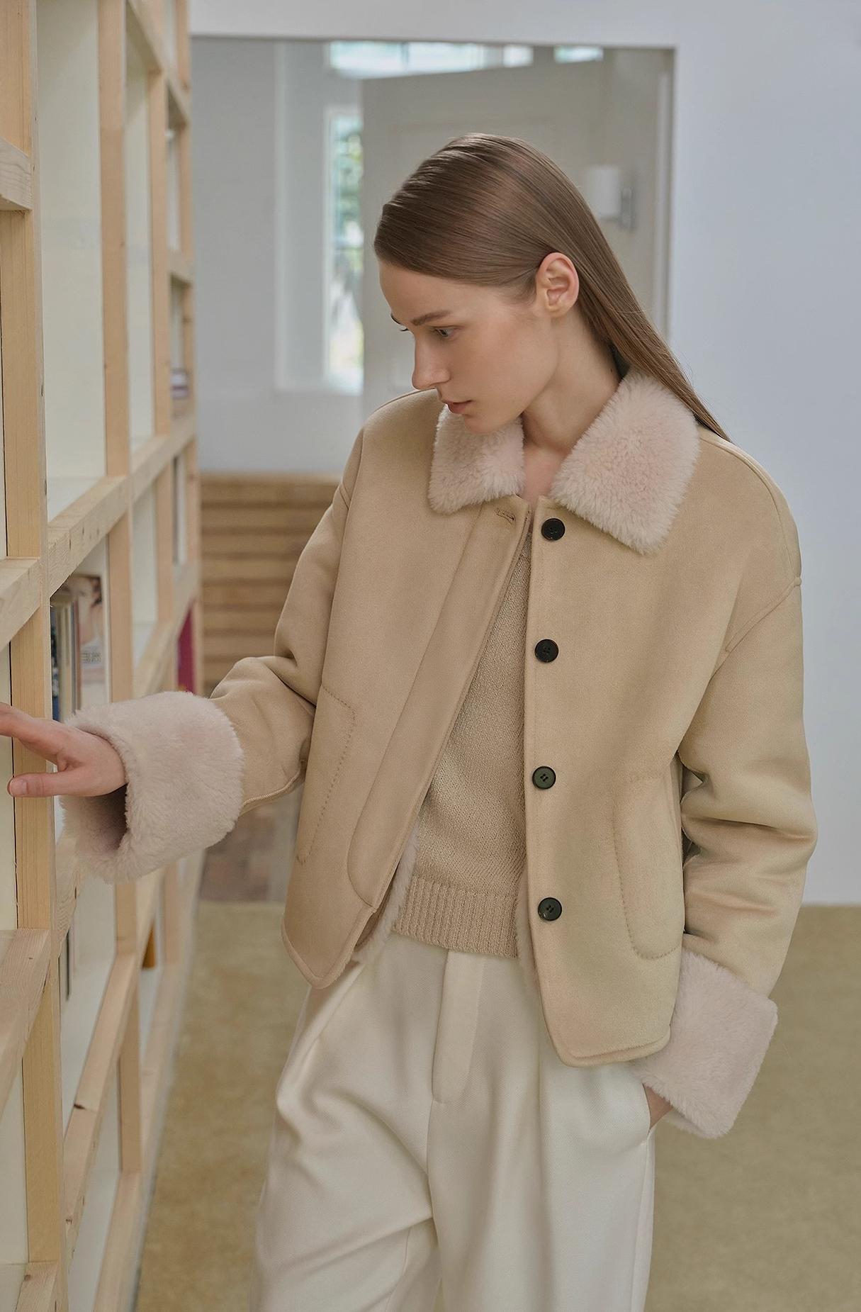 Fireladyfur Women's Faux Leather Shearling Jacket - Long Wool Suede Coat Winter Style-3