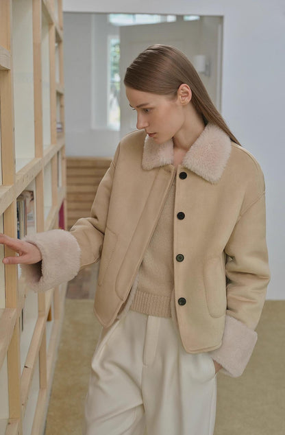 Fireladyfur Women's Faux Leather Shearling Jacket - Long Wool Suede Coat Winter Style-3