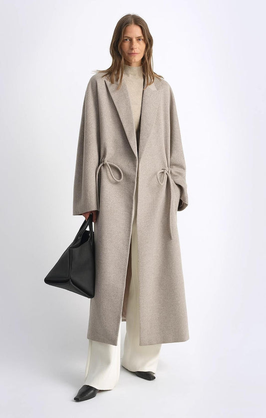 "Desert Heart"women's original color wool peaked lapel drawstring mid-length wool coat-0