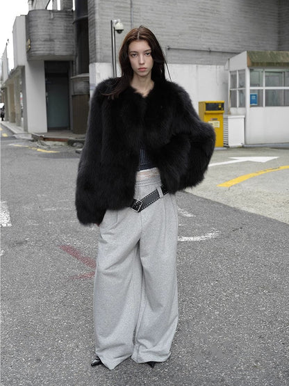 Morning Mist Manor Urban Chic Chicken Heart Collar Drop Shoulder Fox Fur Coat-2