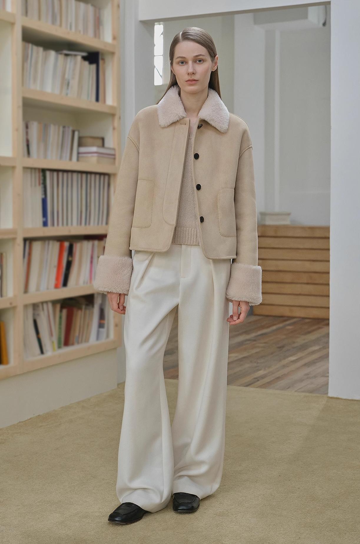 Fireladyfur Women's Faux Leather Shearling Jacket - Long Wool Suede Coat Winter Style-2