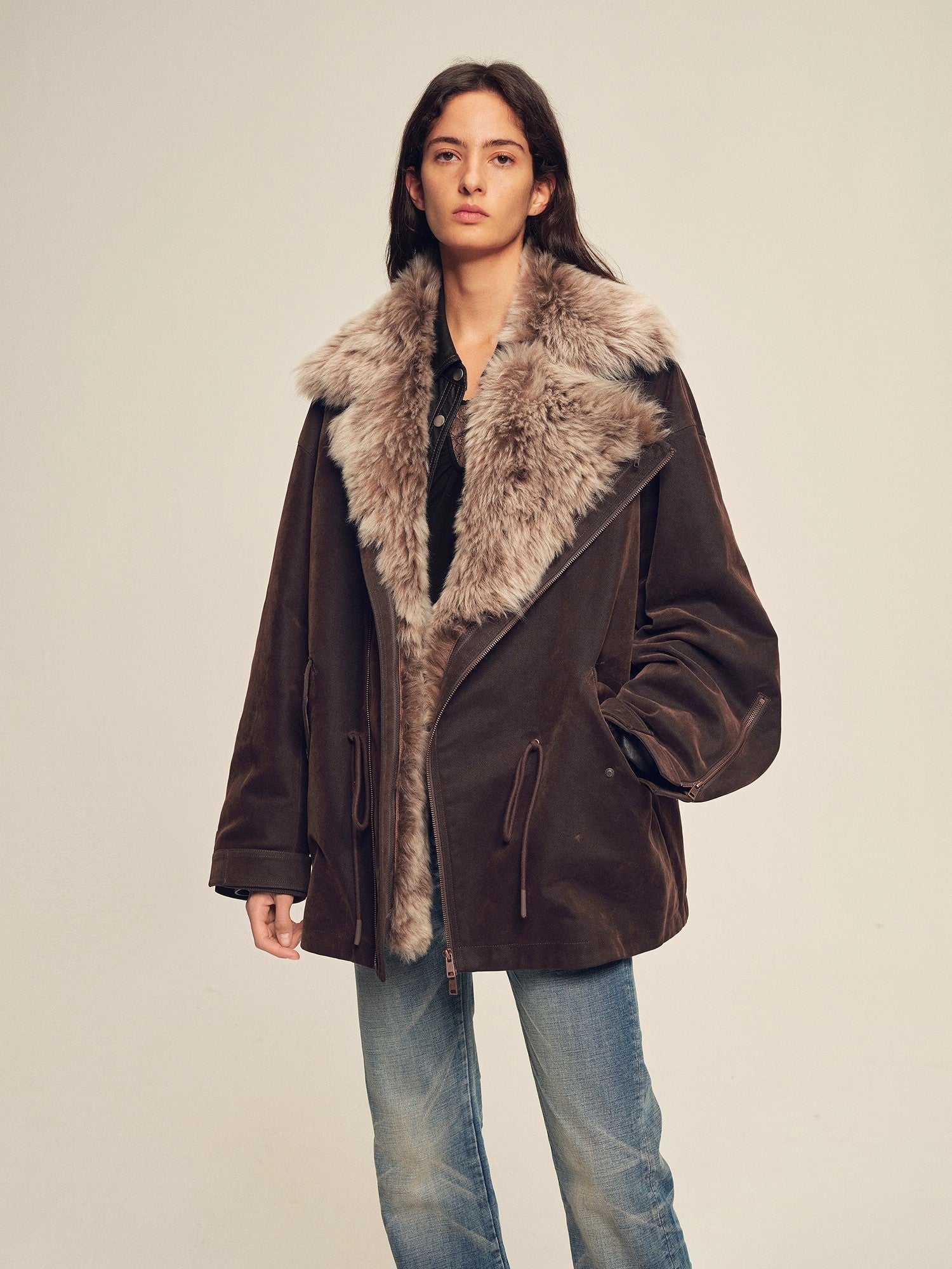 Firelady Women's Sheepskin Parka coat with Two-Tone Toscana Coyote Fur Collar“Wilderness Parka”-4