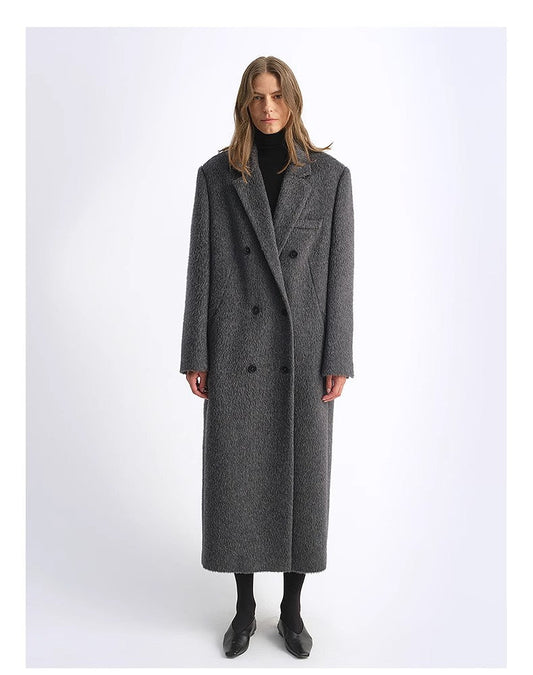 "Opium Nights"Women's Double-Breasted Blazer Coat with Straight Shoulders-0