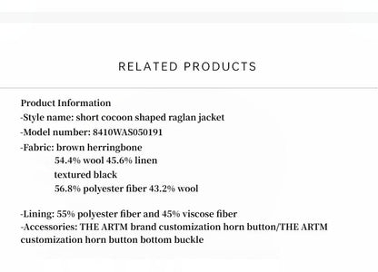 "Warm Cocoon" Italian Herringbone Wool Classic Lapel Micro-coon Short Wool Coat for Women-3