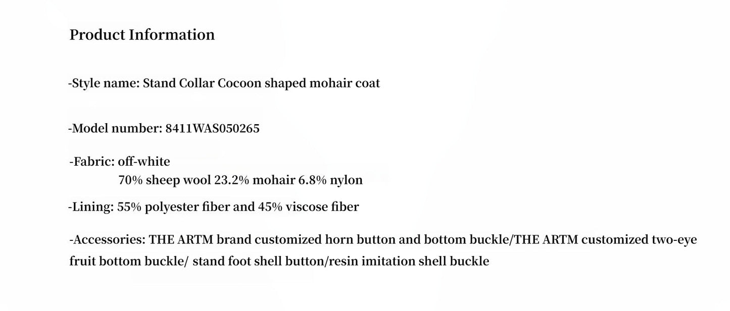 "Song of Snowland"Women's mohair wool stand collar coat autumn and winter loose woolen coat-1