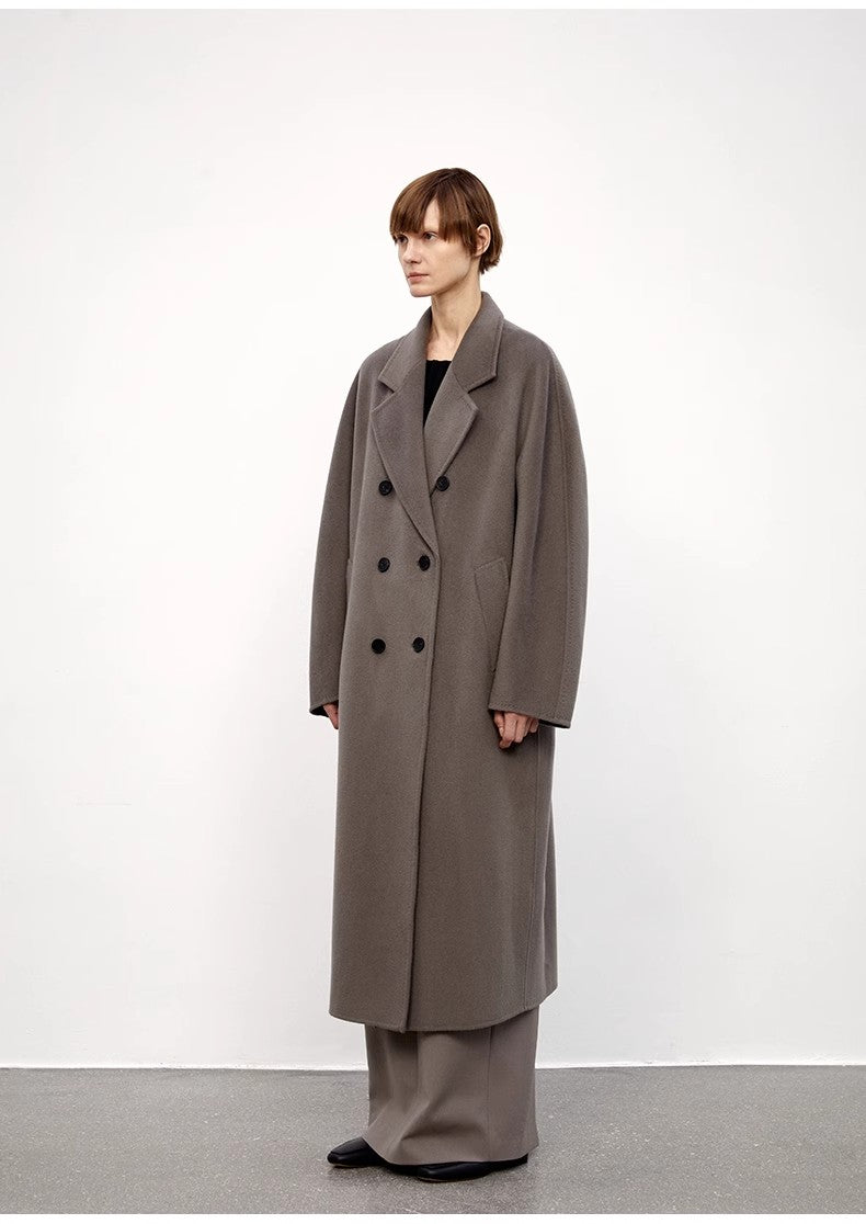"Desert Mirage"Double-Breasted Coat with Shoulder Seam and Slight Cocoon Shape-1