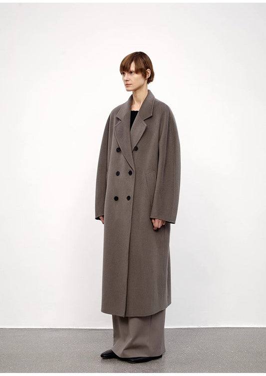 "Desert Mirage"Double-Breasted Coat with Shoulder Seam and Slight Cocoon Shape-1
