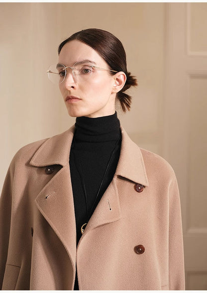 "Desert Rose"Australian imported wool double-breasted high-end woolen coat for small women-3