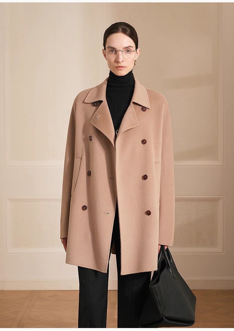 "Desert Rose"Australian imported wool double-breasted high-end woolen coat for small women-4