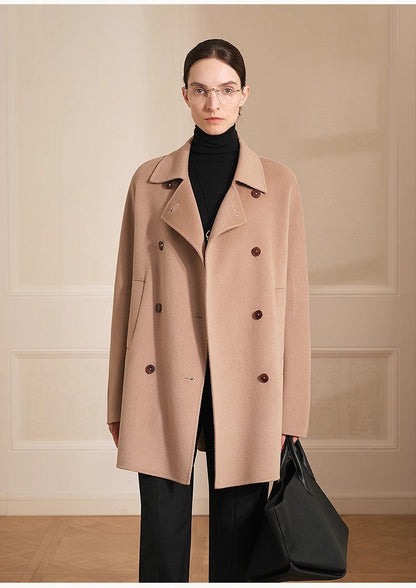 "Desert Rose"Australian imported wool double-breasted high-end woolen coat for small women-4