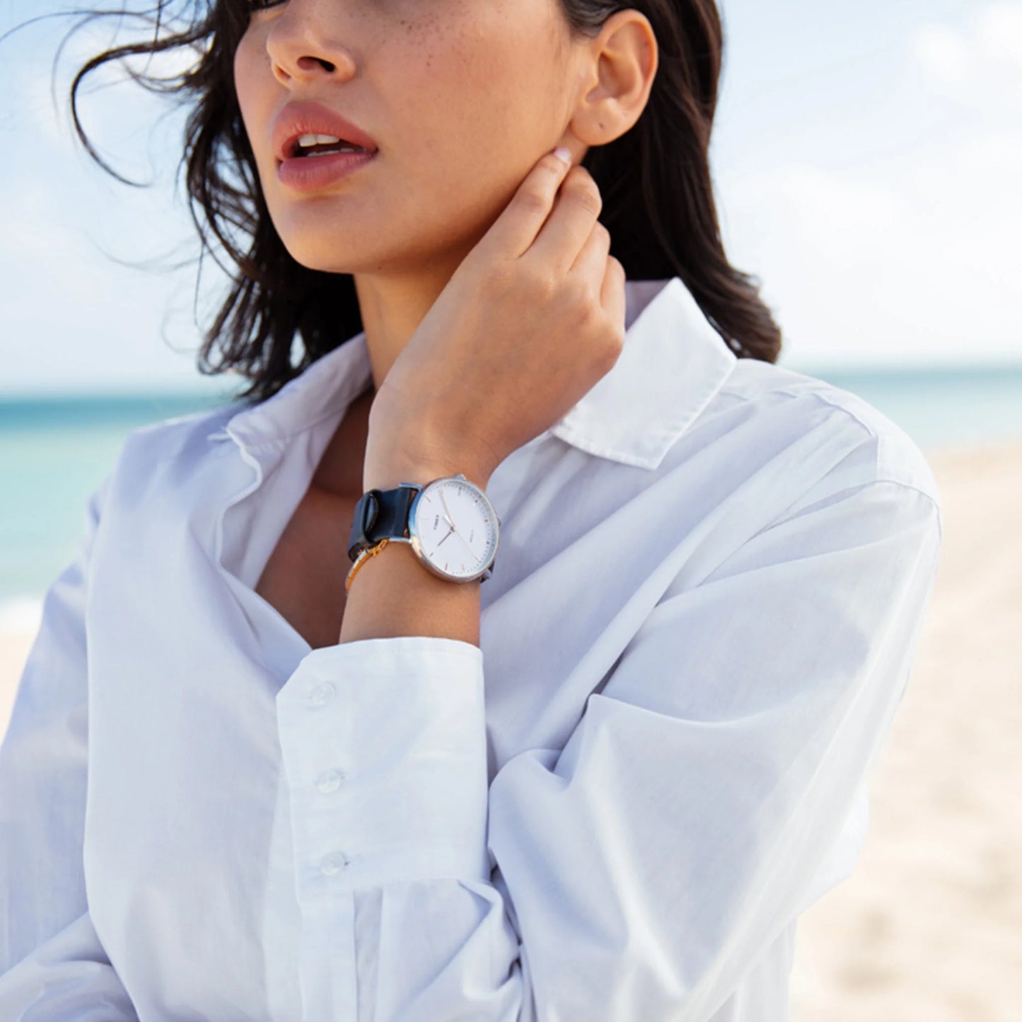 Timex Unisex Gray Leather Watch, White Dial | Tw2p91300-4