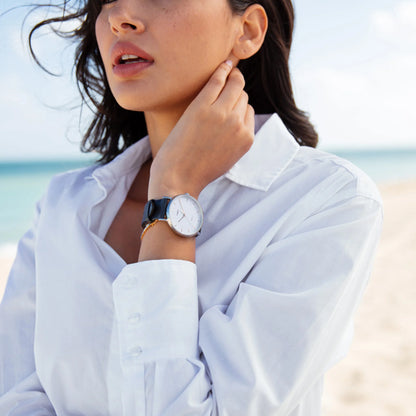 Timex Unisex Gray Leather Watch, White Dial | Tw2p91300-4