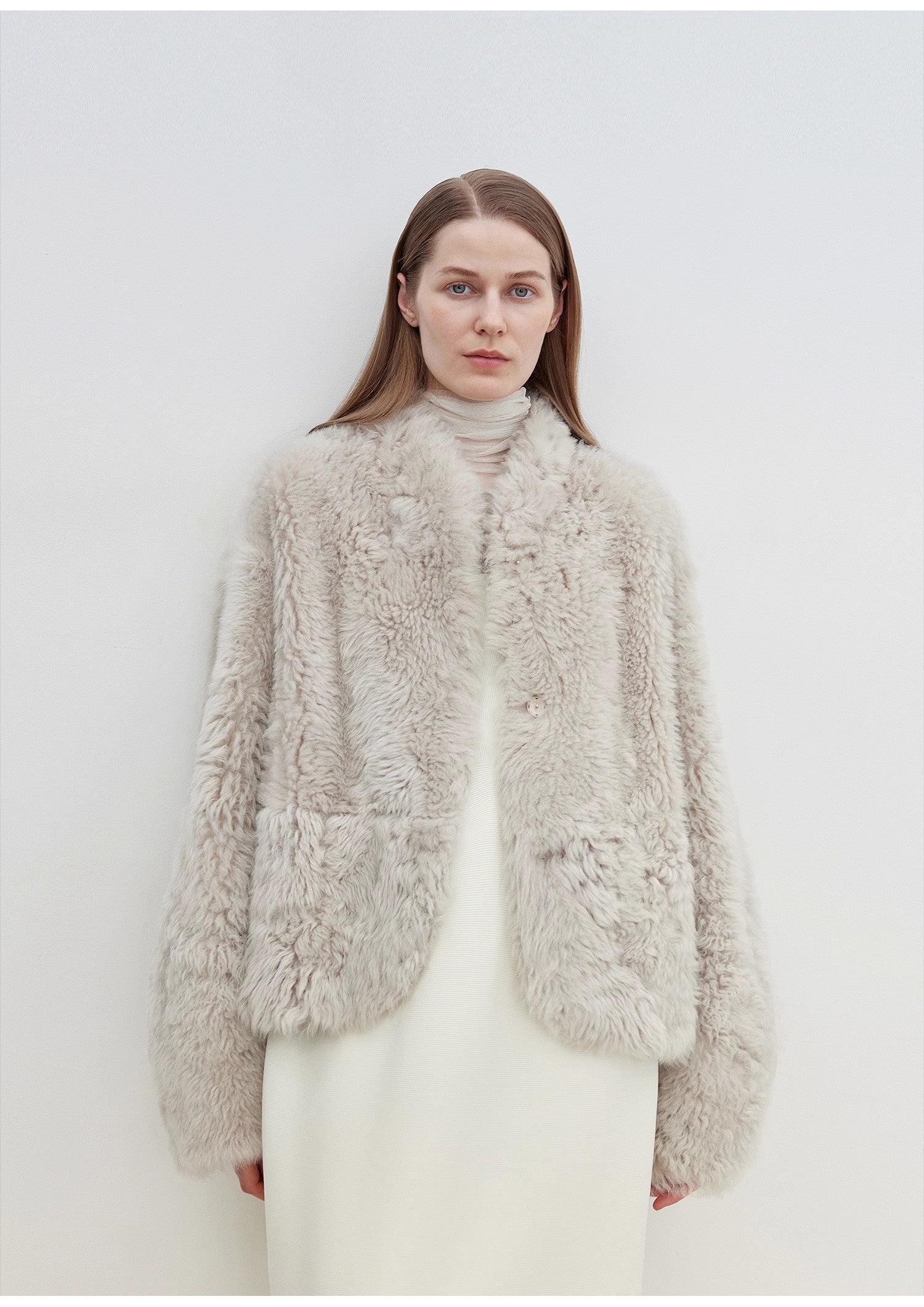 "Yorta" imported Tuscan curly wool upper arc collar sheepskin coat-4