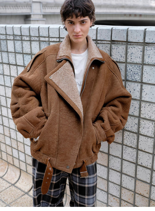 Fireladyfur Women's Shearling Coat - Motorcycle Style Merino Wool Short Jacket Jazz Party-0