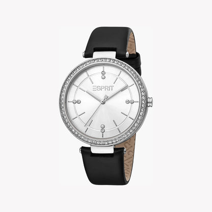 Esprit Women's Black Leather Watch, Silver Dial | Es1l186m0075-0