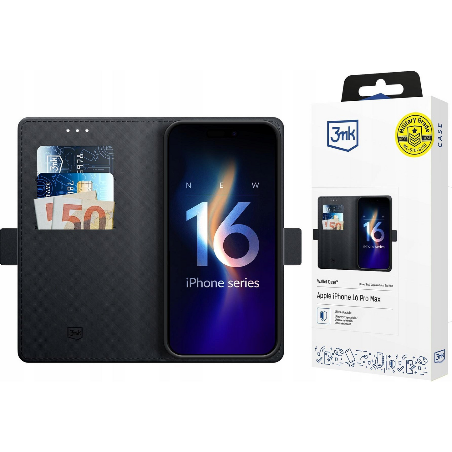 Защитно покритие 3mk Wallet Case за iPhone 16 Pro Max, черен (5903108576277)-0