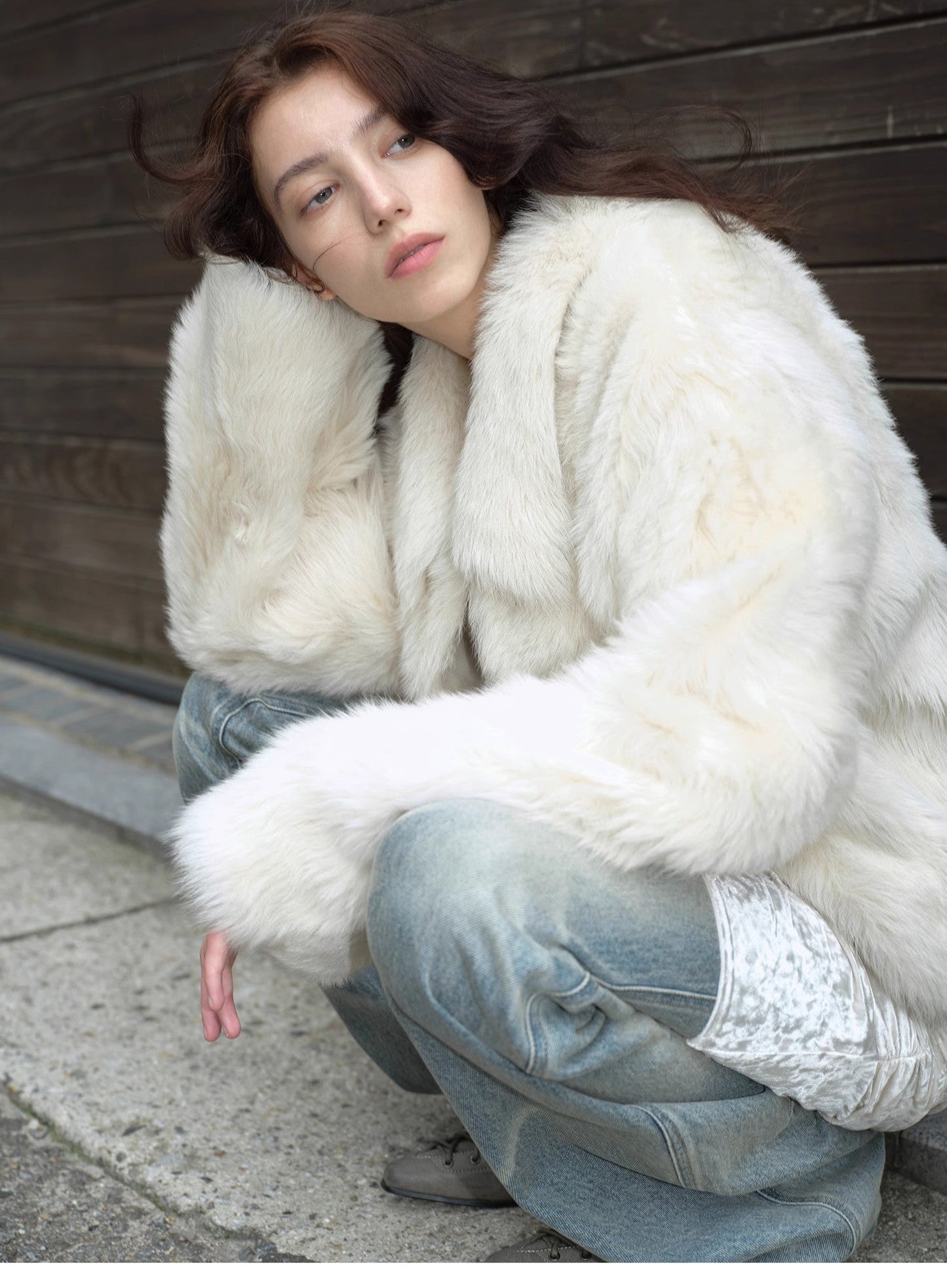 "Dream Walk" long lapel Tuscan wool sheepskin short fur coat for women-1