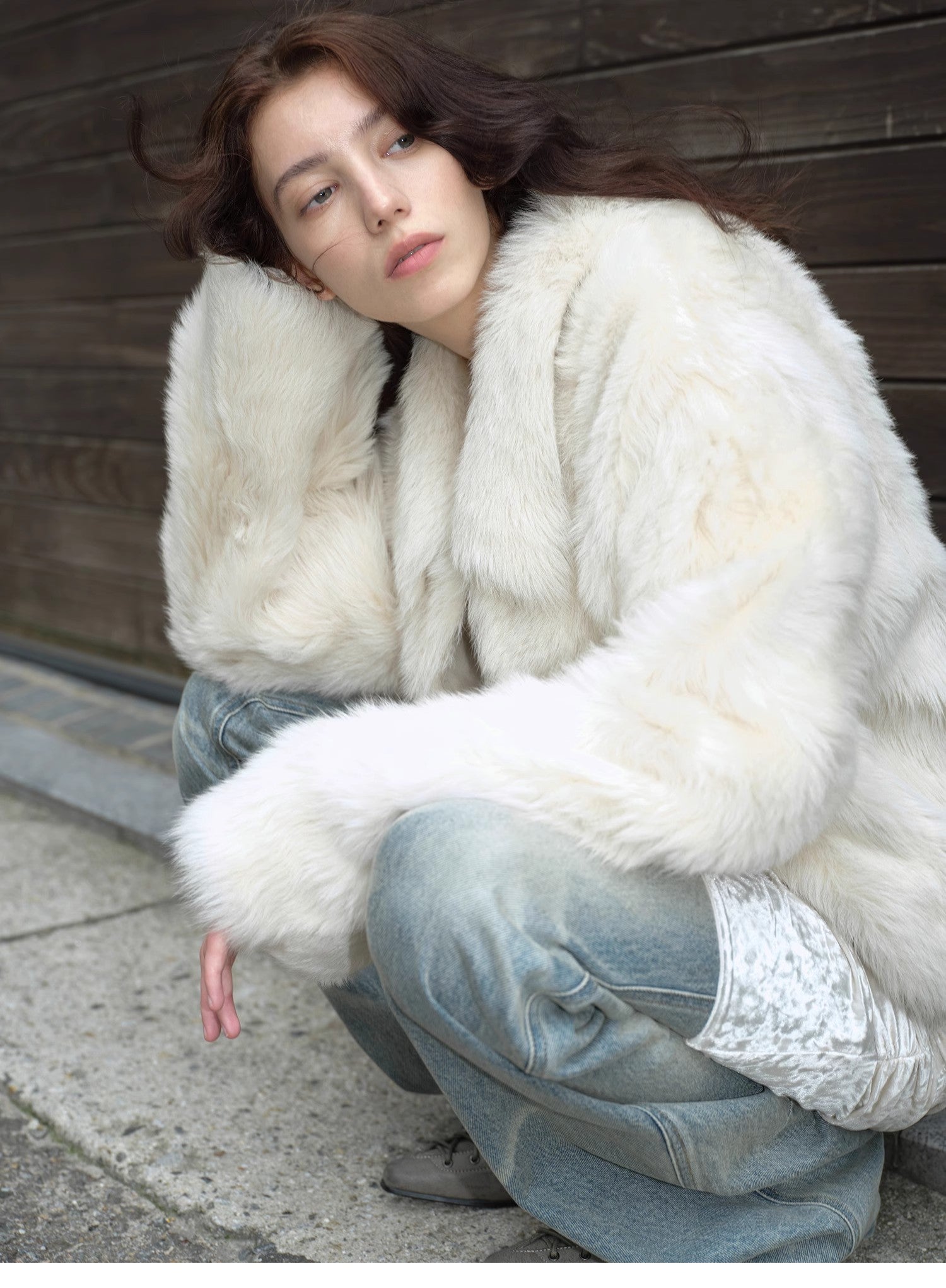 "Dream Walk" long lapel Tuscan wool sheepskin short fur coat for women-1