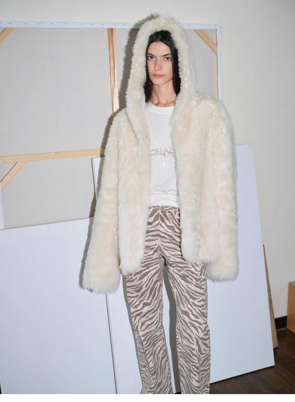 "Winter Snow" lazy silhouette hooded Tuscan curly sheepskin fur coat winter-0