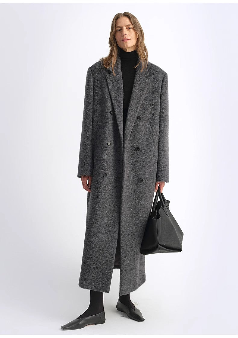 "Opium Nights"Women's Double-Breasted Blazer Coat with Straight Shoulders-3