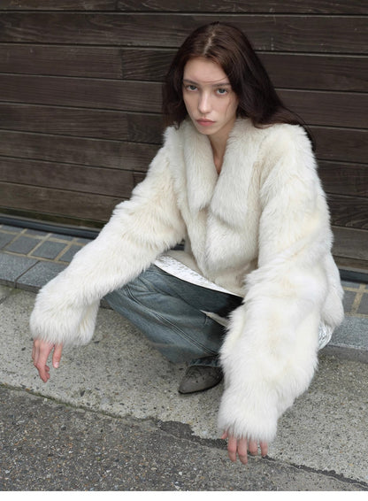 "Dream Walk" long lapel Tuscan wool sheepskin short fur coat for women-4