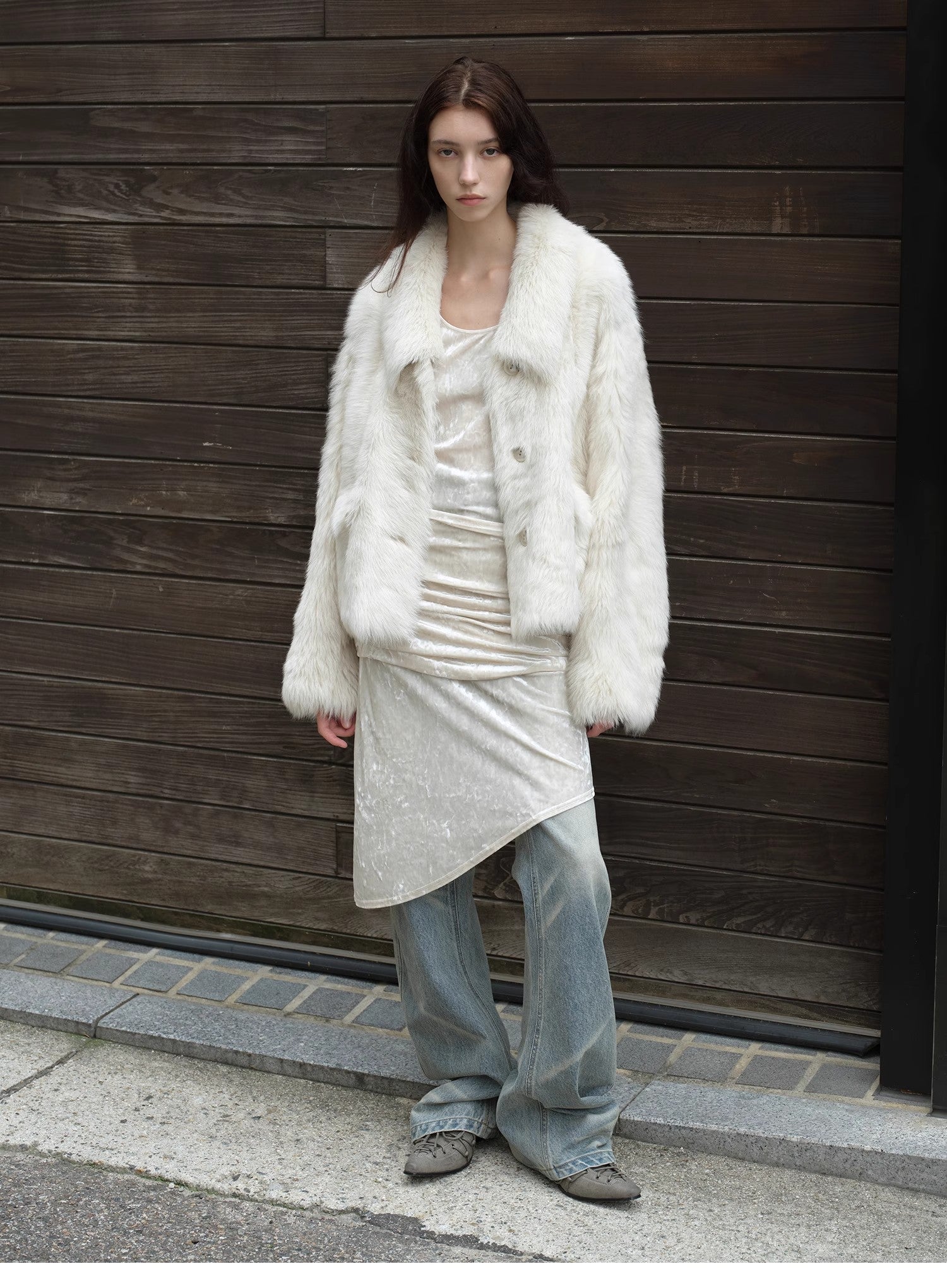 "Dream Walk" long lapel Tuscan wool sheepskin short fur coat for women-0