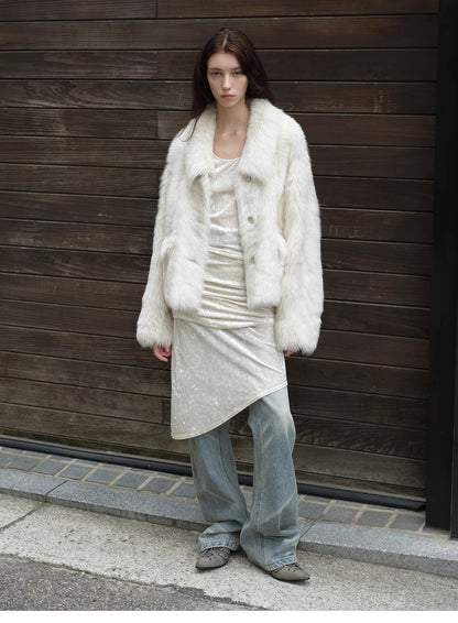 "Dream Walk" long lapel Tuscan wool sheepskin short fur coat for women-0