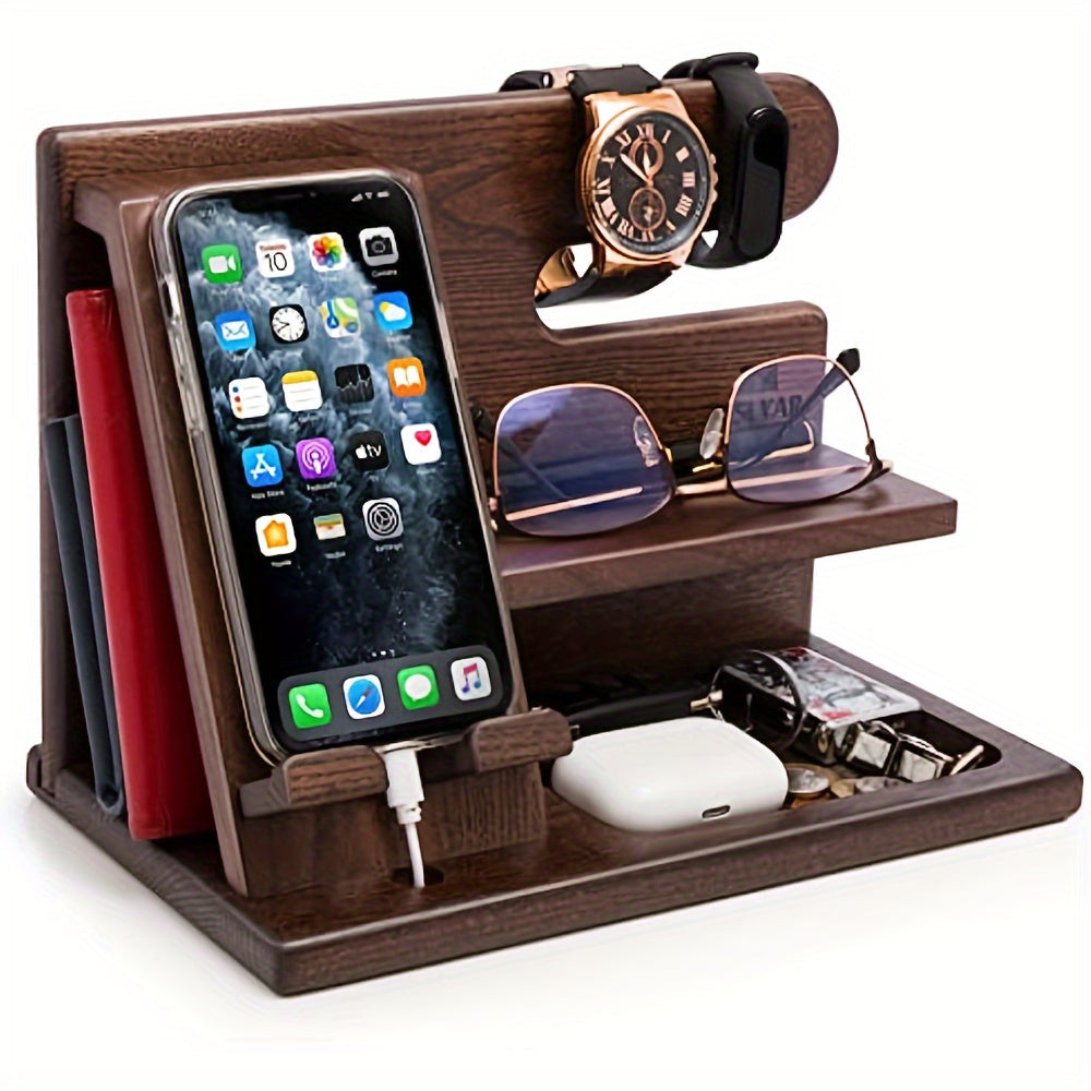 Wooden Phone & Watch Holder, Key & Wallet Organizer-0