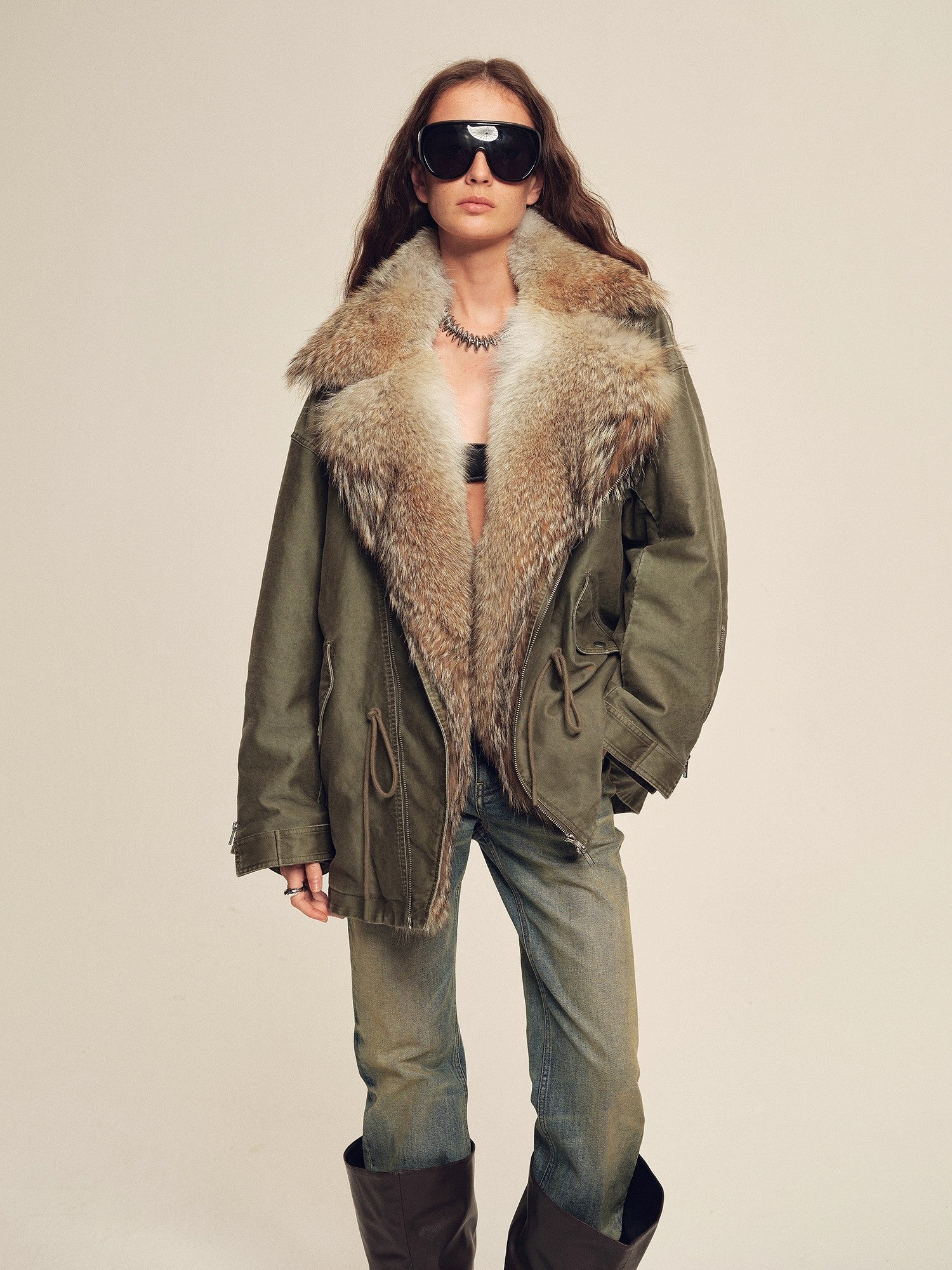 Firelady Women's Sheepskin Parka coat with Two-Tone Toscana Coyote Fur Collar“Wilderness Parka”-2