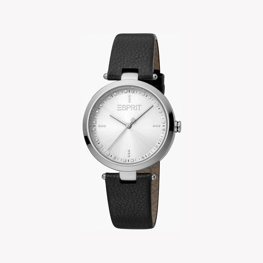 Esprit Women's Black Leather Watch, Silver Dial | ES1L314L0015-0