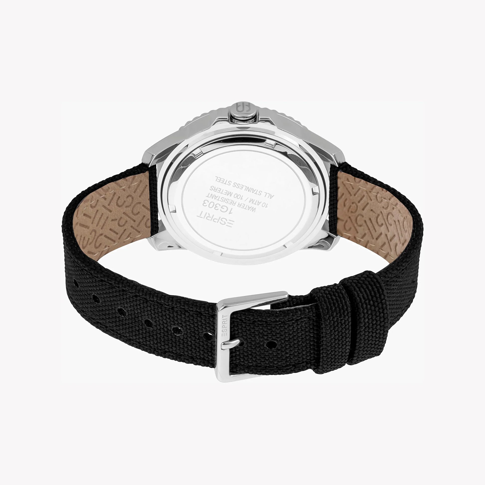 Esprit Men's Black Nylon Watch, Silver Dial | Es1g117m0065-2