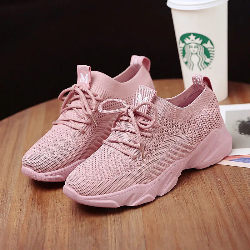 Spring Summer Shoe Walking Style Shoes Sneakers RTS Women's Fashion Casual Running Sports Fly Weave Flat Rib Mouth Women PVC-1