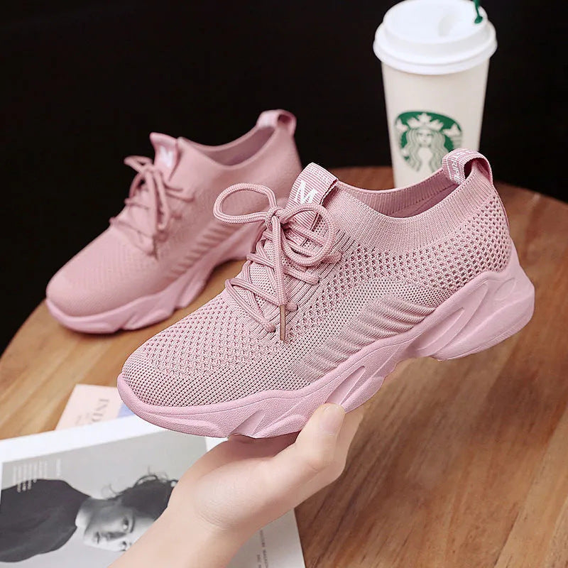 Spring Summer Shoe Walking Style Shoes Sneakers RTS Women's Fashion Casual Running Sports Fly Weave Flat Rib Mouth Women PVC-4