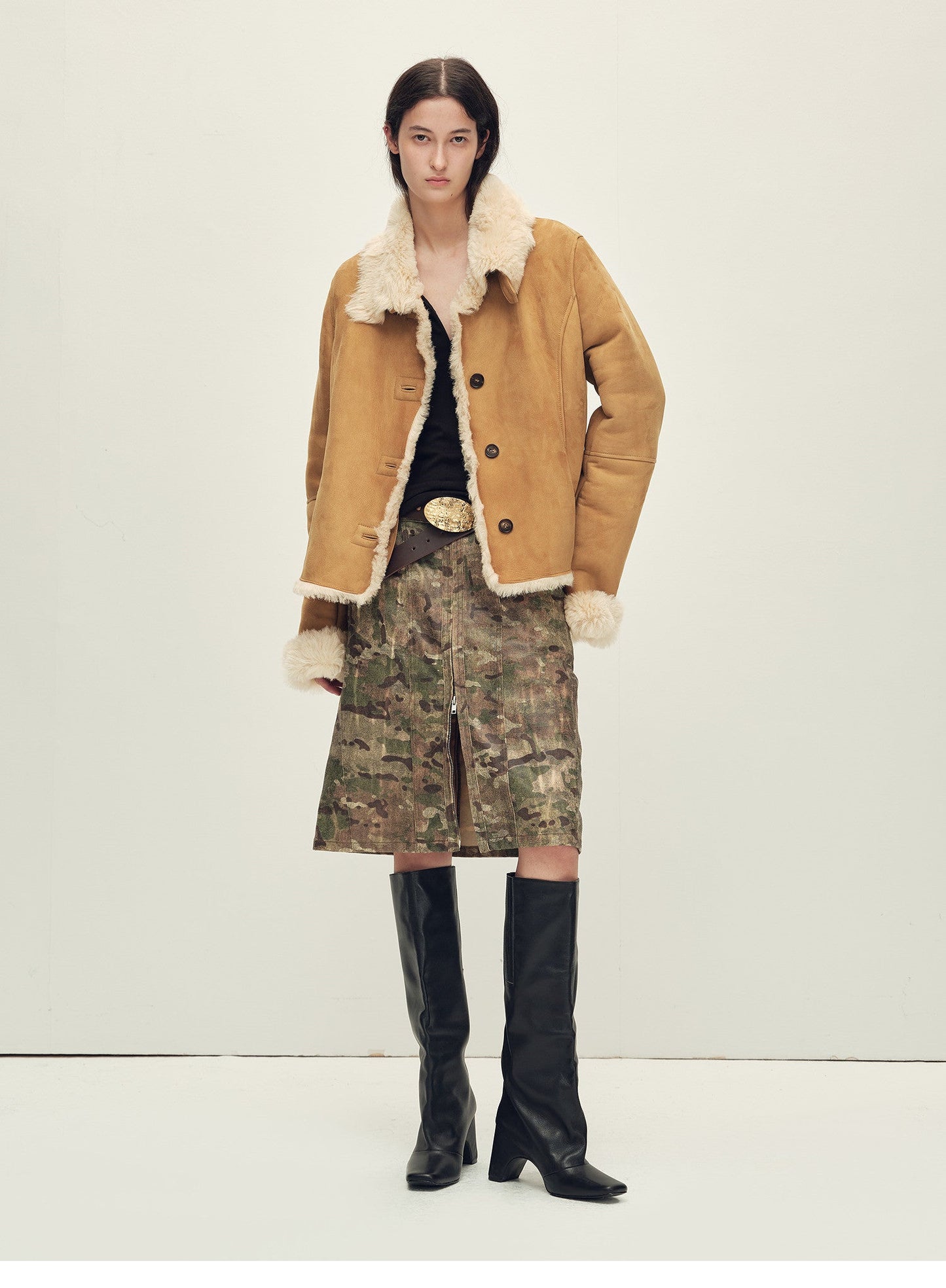 Firelady Fur Women’s Shearling Coat Crafted with Italian Contrast Suede & Tuscan Shearling“Winter Mochi”-3