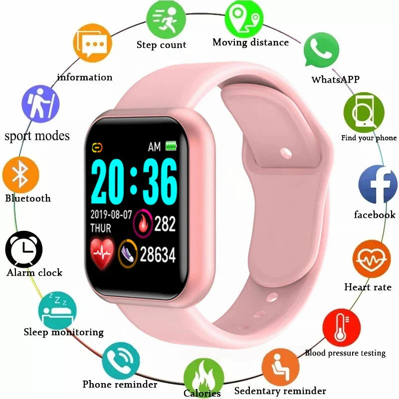 Multifunctional Smart Watch Men Women Bluetooth Connected Phone Music Fitness Sports Bracelet Sleep Monitor Y68 Smartwatch D20-0