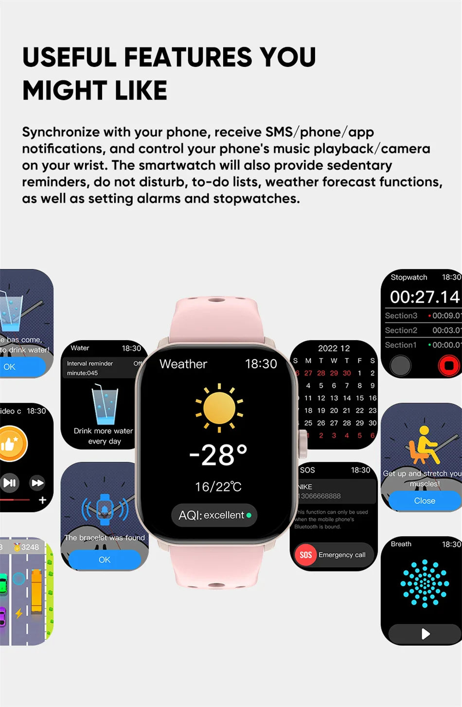 NNEOBA HD Smartwatch Sports Watch Pink-3