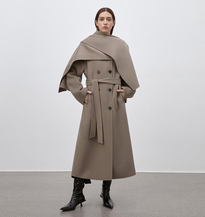 "Assassin's Creed" removable scarf collar, woolen coat for women, autumn and winter coat-0