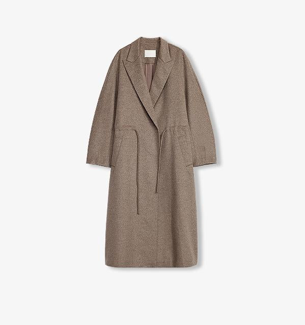 "Desert Heart"women's original color wool peaked lapel drawstring mid-length wool coat-6