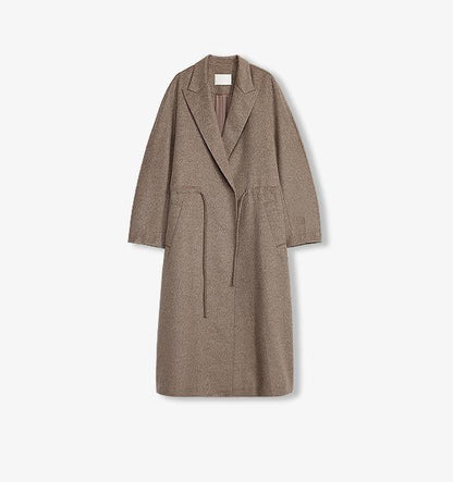 "Desert Heart"women's original color wool peaked lapel drawstring mid-length wool coat-6