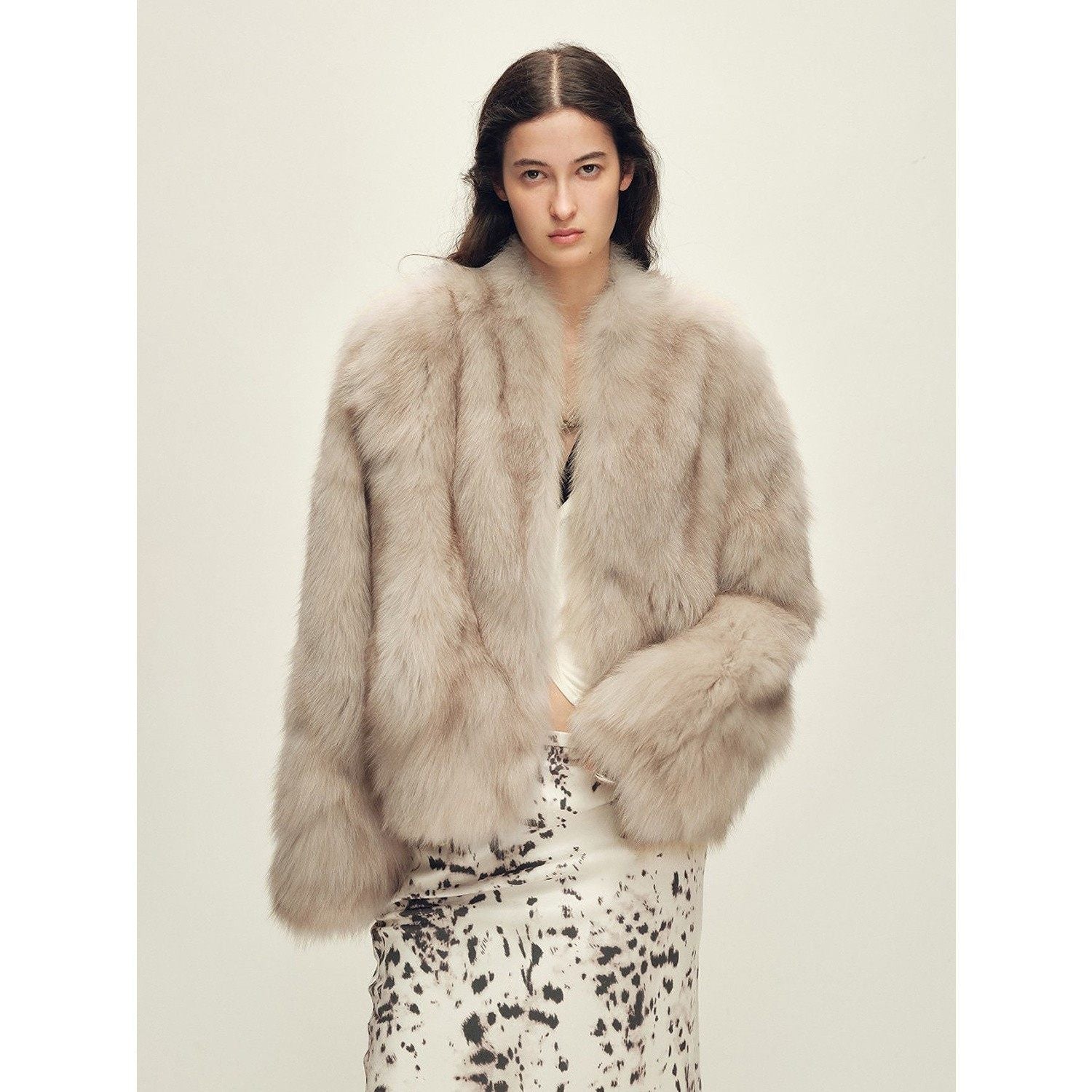 Firelady Fur Women‘s Short Fox Fur Coat | SagaFurs Crown-Grade Ombré Dyed Collar“Chic Sister”-0