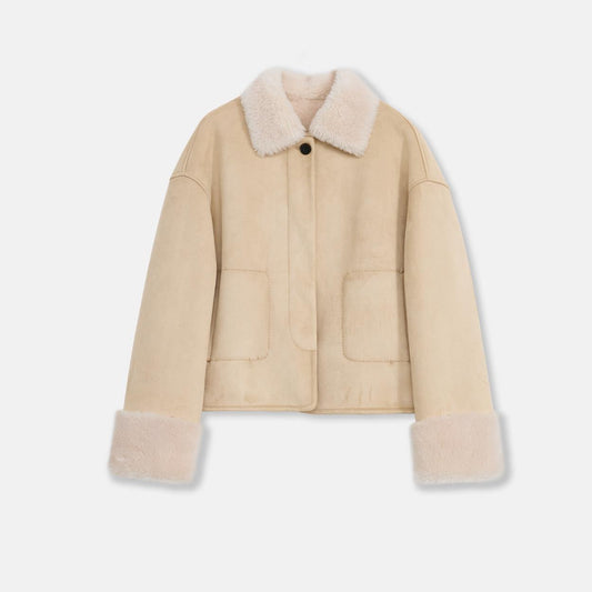 Fireladyfur Women's Faux Leather Shearling Jacket - Long Wool Suede Coat Winter Style-1