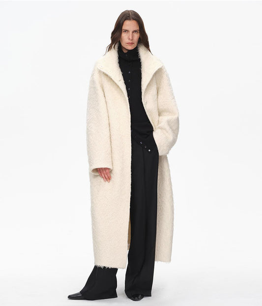 "Song of Snowland"Women's mohair wool stand collar coat autumn and winter loose woolen coat-0