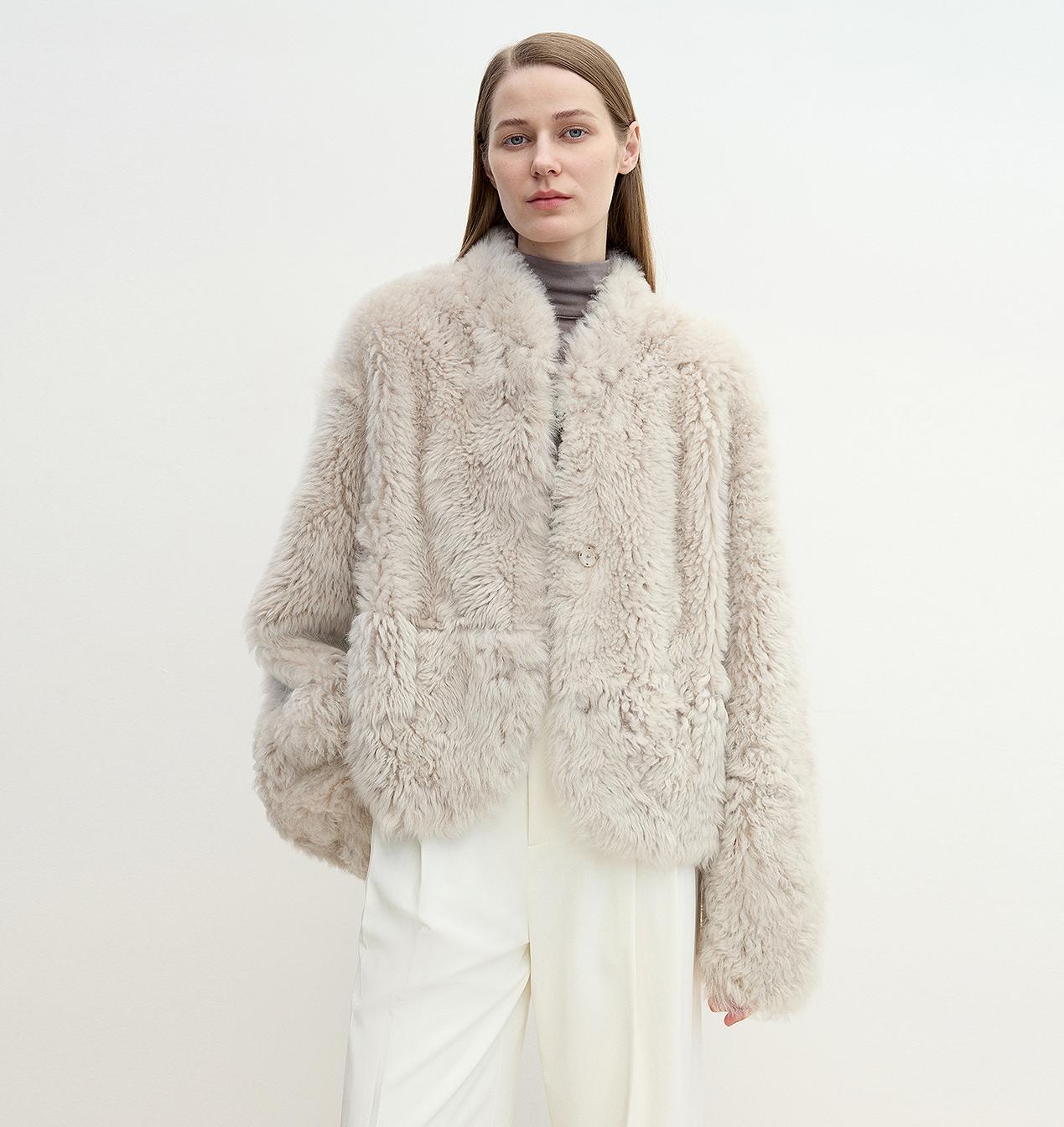 "Yorta" imported Tuscan curly wool upper arc collar sheepskin coat-7