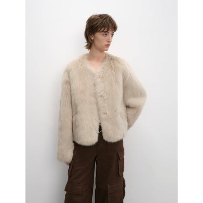 "Darcy Manor" imported Tuscan straight wool sheepskin sweetheart collar short fur coat-4