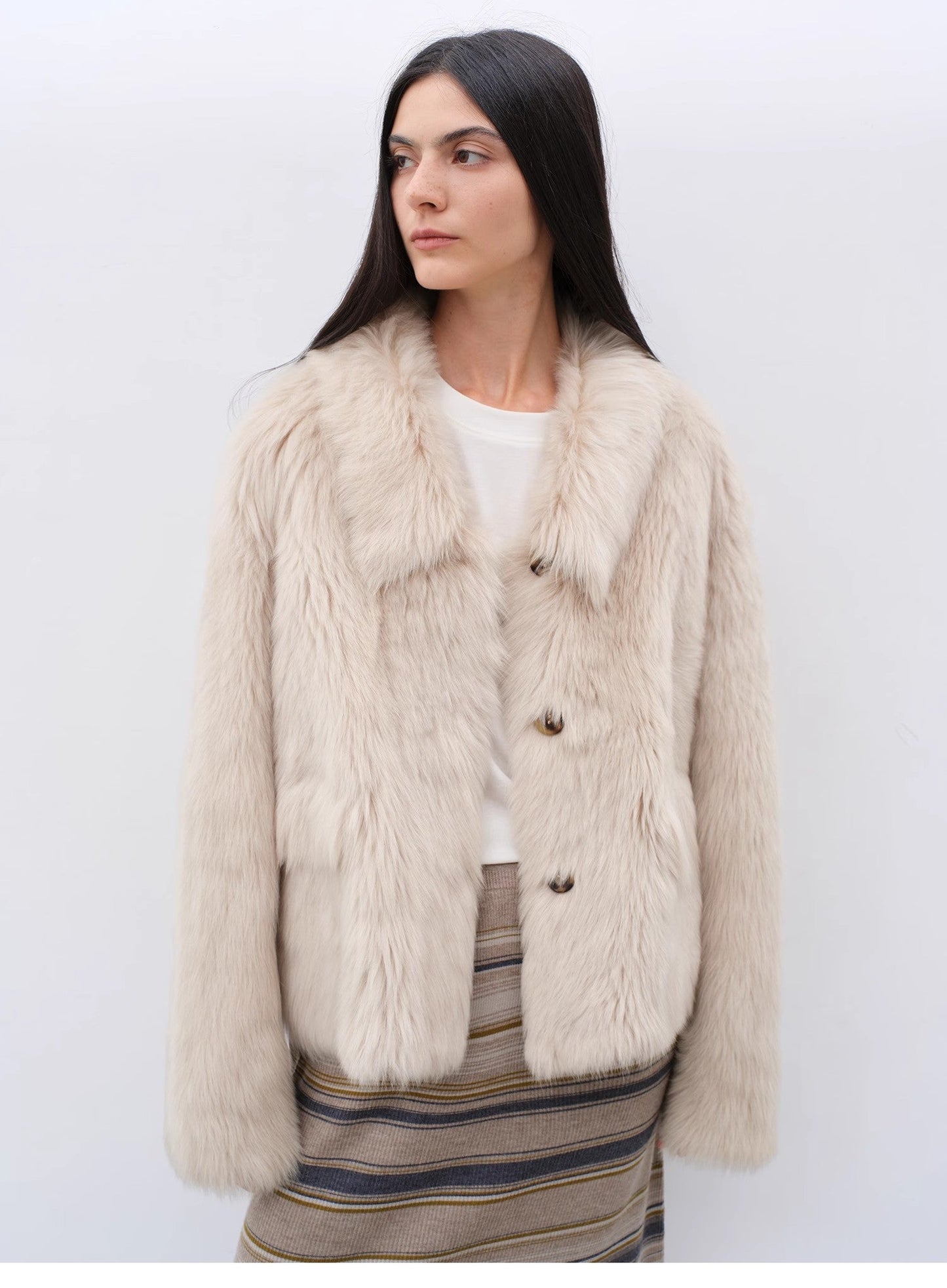 "Dream Walk" long lapel Tuscan wool sheepskin short fur coat for women-7