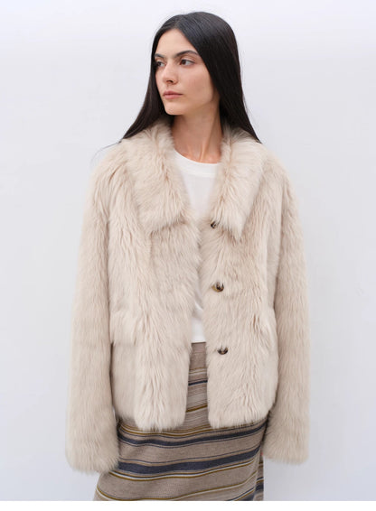 "Dream Walk" long lapel Tuscan wool sheepskin short fur coat for women-7